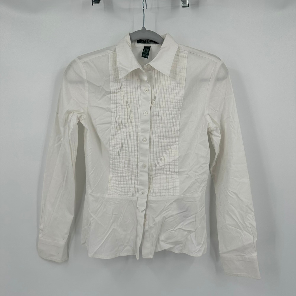Lauren Ralph Lauren Womens Preppy Old Money Tuxedo Top Size 4 Quiet Luxury White